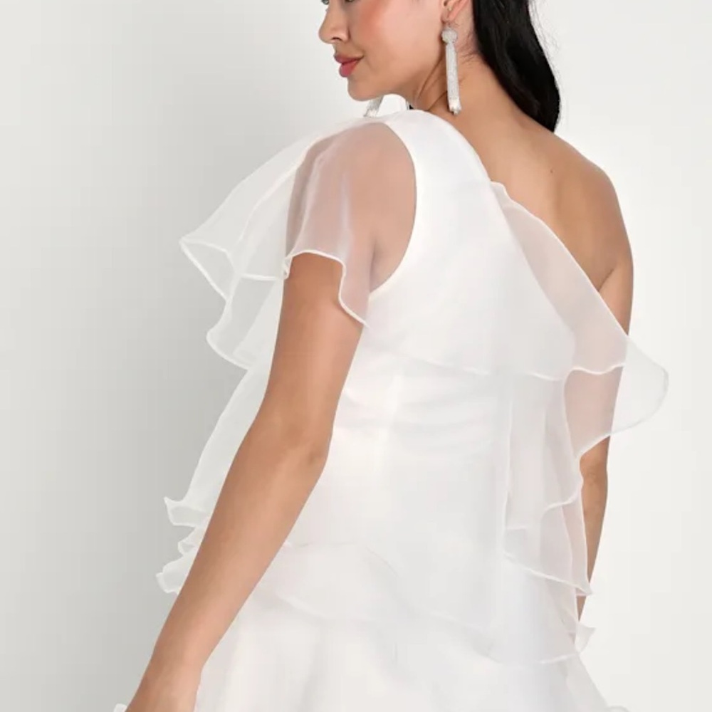 Lulu's One Shoulder White Ruffle Dress - Picture 3 of 4